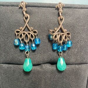 Blue and blue green beaded earrings